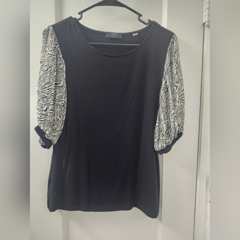 Tahari Black Top with Patterned Sleeves